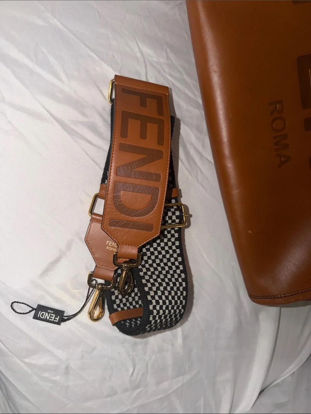 Fendi Cognac Leather ROMA Tote with Tortoiseshell Handles
